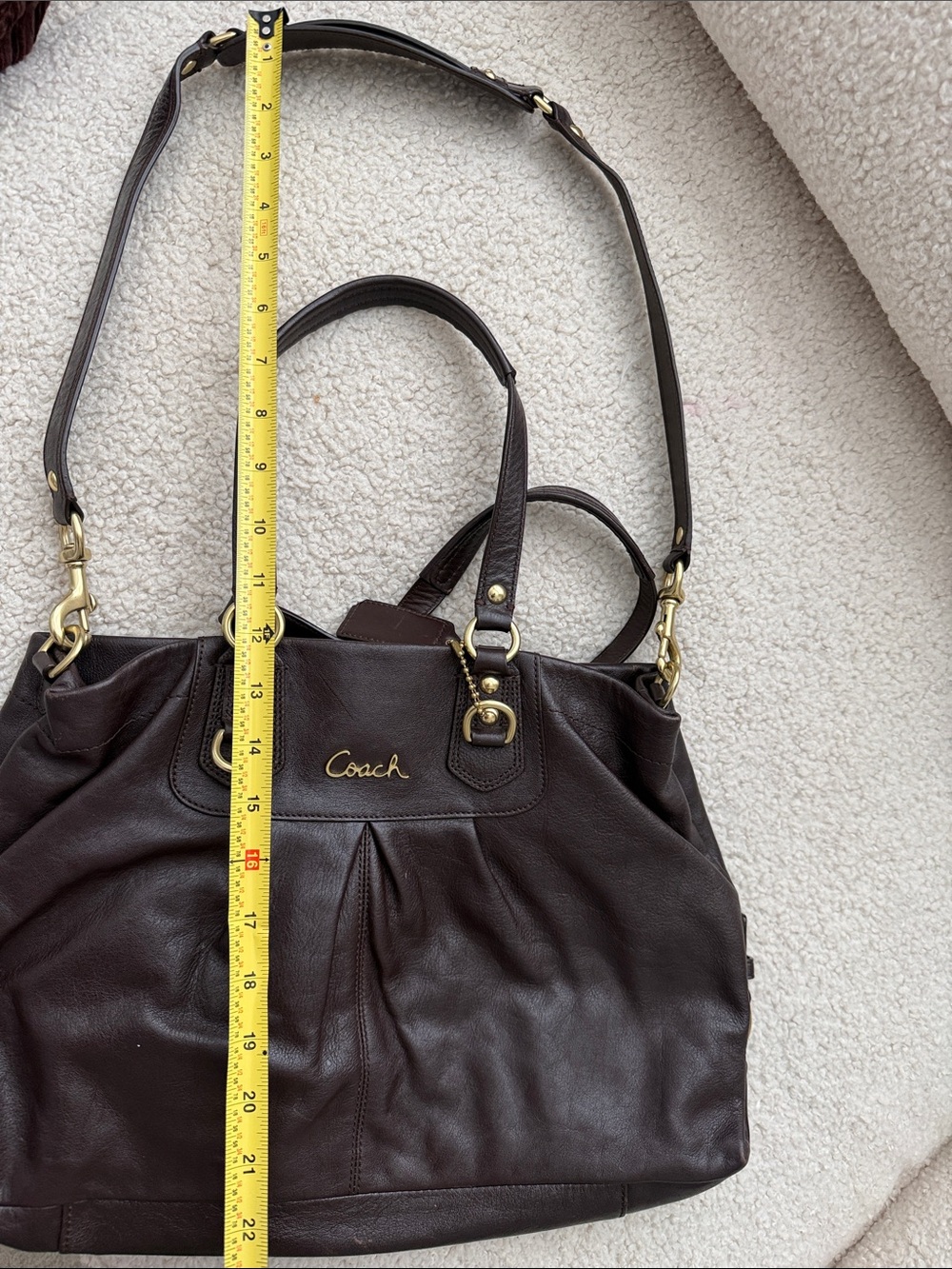 Coach Ashley Chocolate Brown Leather Shoulder Tote with Gold Hardware - Picture 12 of 15